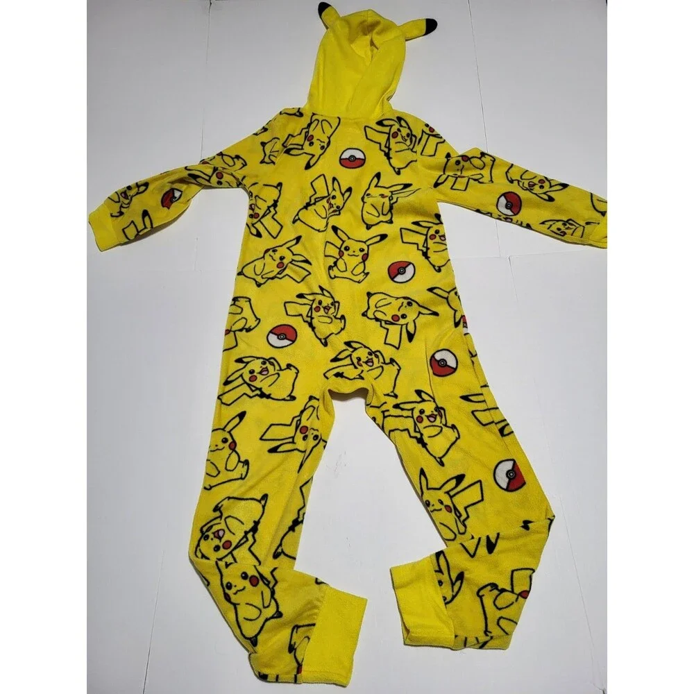 (FD)Pokemon Pikachu Union Suit Hoodie Pajamas Boys Youth  Size 8 One-Pc Costume